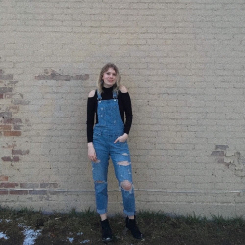 Distressed overalls
